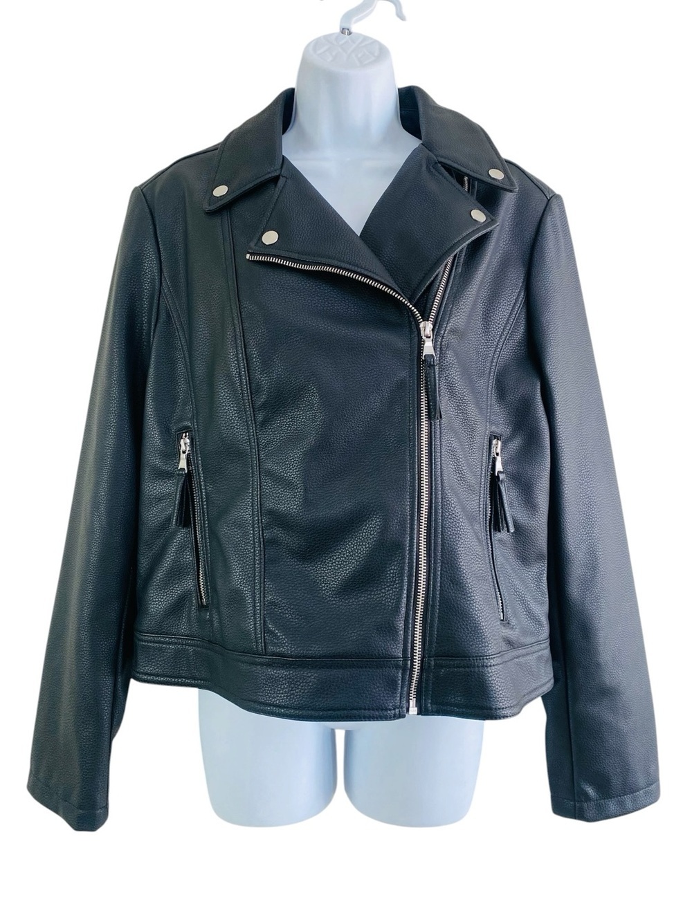 Express Black Faux Pebble Leather Moto Jacket Size L